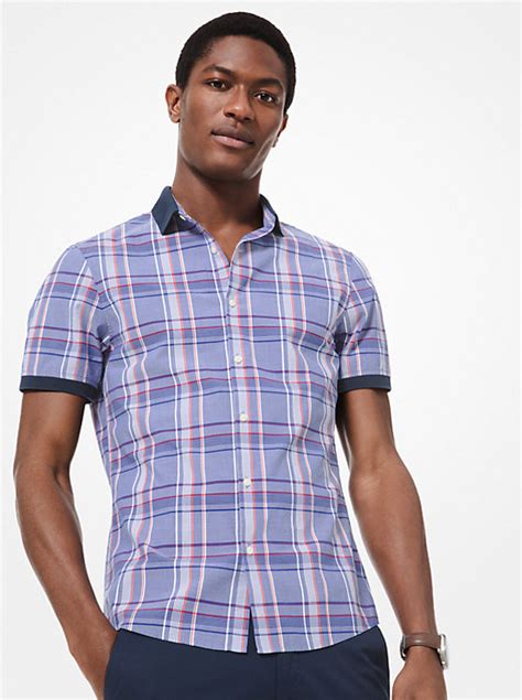 michael kors mens slim-fit plaid cotton short-sleeve shirt|Michael Kors men's shirts.